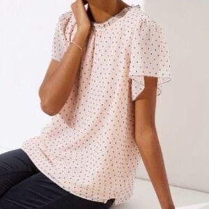 LOFT Pink Dotted Ruffle Collar Flutter Sleeve Blouse Swiss Polka Dots sz 24 Plus
